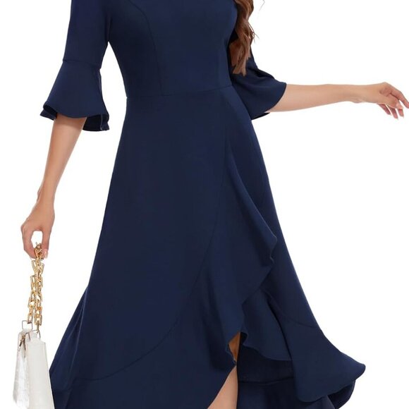 Women's Wedding Guest Dress Elegant Formal Cocktail Bell Sleeve Dress for Prom H - Picture 1 of 7